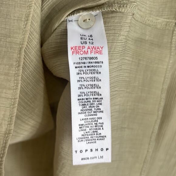 Topshop Khaki Wrap Blouse Collared Long Sleeve Side Tie Top NWT Size 12 - Picture 7 of 8